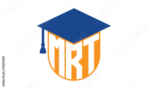 MRT initial letter academic logo design vector template. school college logo, university logo, graduation cap logo, institute logo, educational logo, library logo, teaching logo, book shop, varsity	

