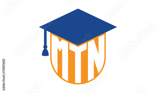 MTN initial letter academic logo design vector template. school college logo, university logo, graduation cap logo, institute logo, educational logo, library logo, teaching logo, book shop, varsity	
