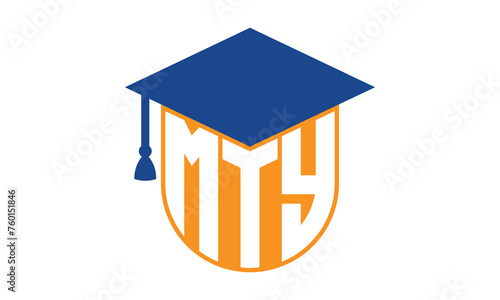 MTY initial letter academic logo design vector template. school college logo, university logo, graduation cap logo, institute logo, educational logo, library logo, teaching logo, book shop, varsity	
 photo