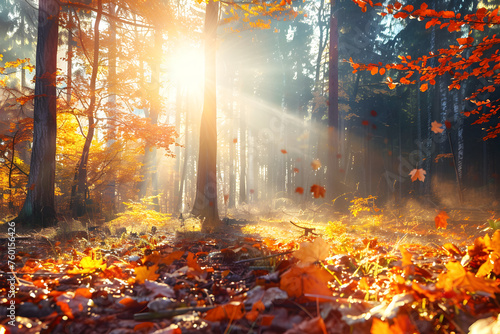 Beautiful autumn background, autumn forest wallpaper, cozy nature © Markus