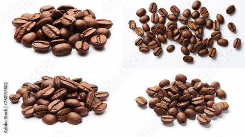 A collection of aromatic roasted coffee beans isolated on a white background, perfect for any coffee related project