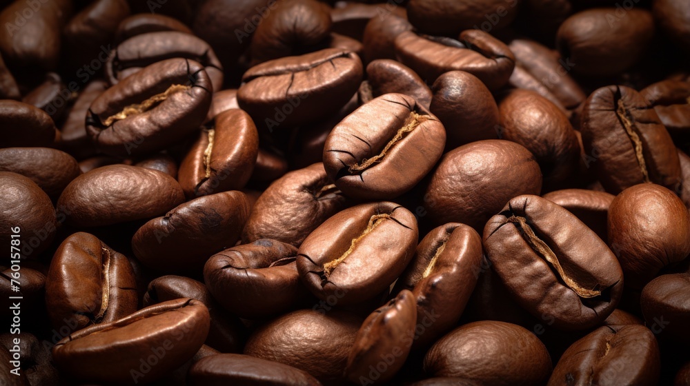 Freshly roasted coffee beans are heaped, highlighting their shine and the depth of their rich brown hues Freshly roasted coffee beans are heaped, highlighting their shine and the depth of their rich brown hues