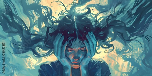 Illustration of a person experiencing panic attacks due to anxiety disorder. Concept Mental Health, Anxiety Disorder, Panic Attacks, Illustration, Emotional Well-being photo