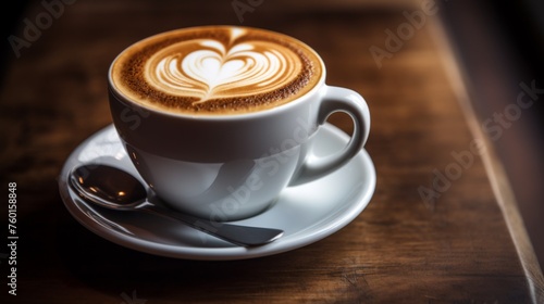 Skillfully created latte with heart foam art, signaling warmth and love in a cup, set on a dark background