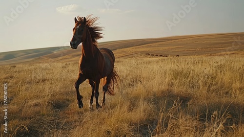The horse bursts into a gallop, its mane flying in the wind