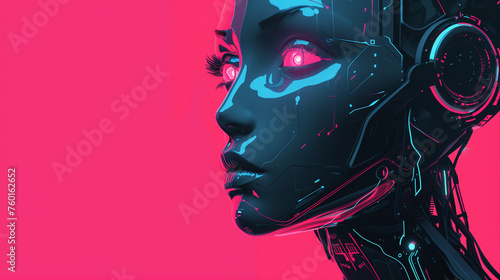 A portrait of Artificial Intelligence Female robot, Copy space