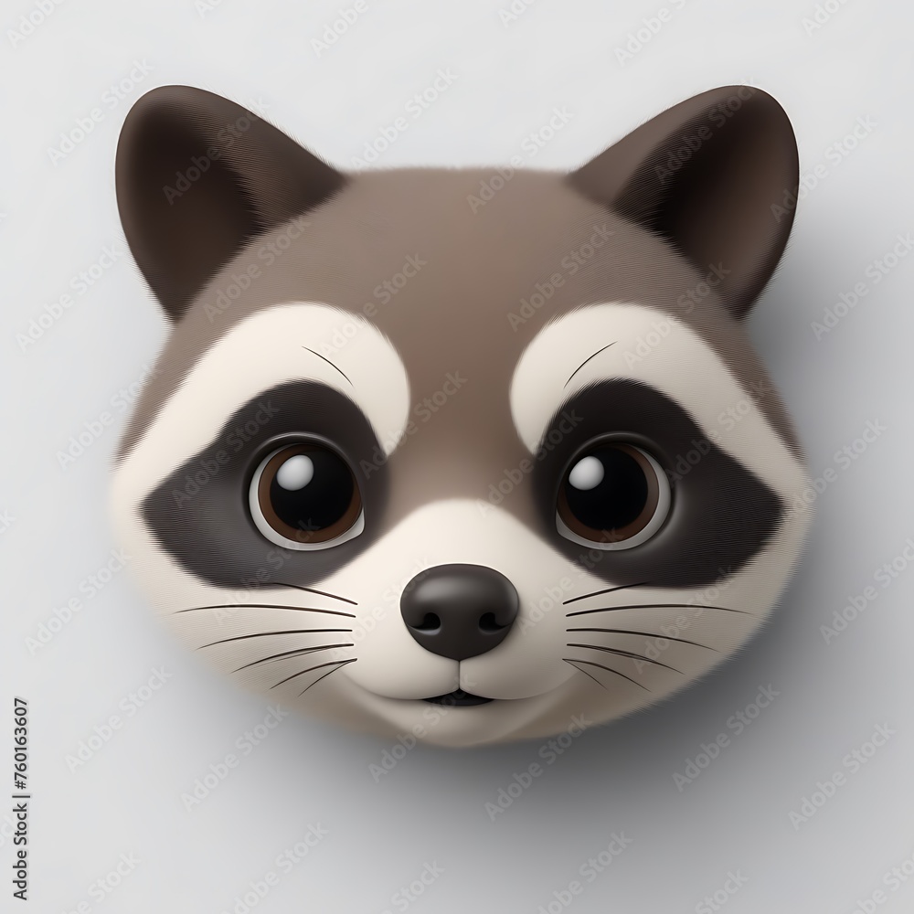 Racoon 3D sticker vector Emoji icon illustration, funny little animals, racoon on a white background