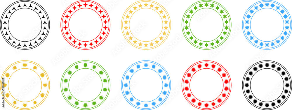star circle frame icon set. vector label, sticker, stamp. simple and isolated design star circle frame icon set. vector label, sticker, stamp. simple and isolated design