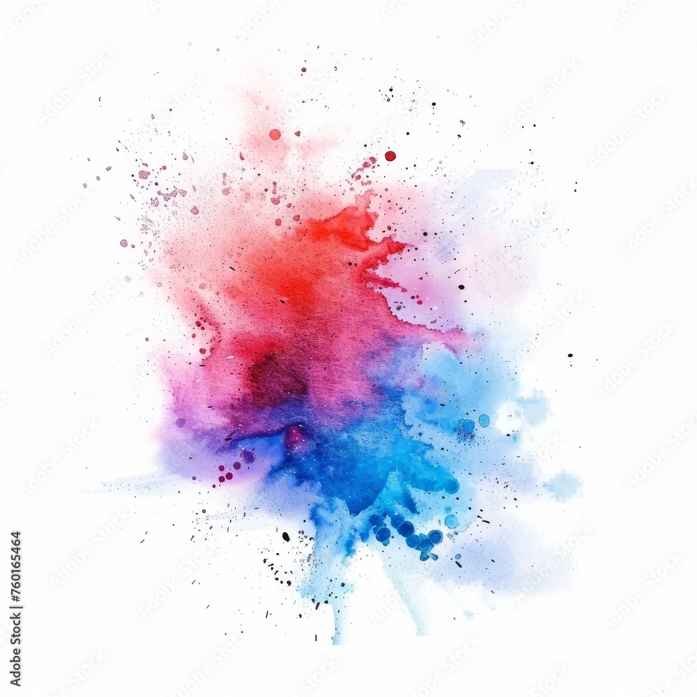 Watercolor splash in deep blues and vivid reds, creating an abstract blend of coolness and warmth, evocative of the collision of opposing forces.