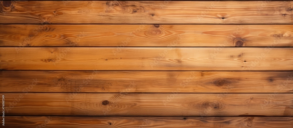 Fototapeta premium A closeup shot of a hardwood brown plank wooden wall with a blurred amber background, showcasing the beautiful wood grain and natural wood stain