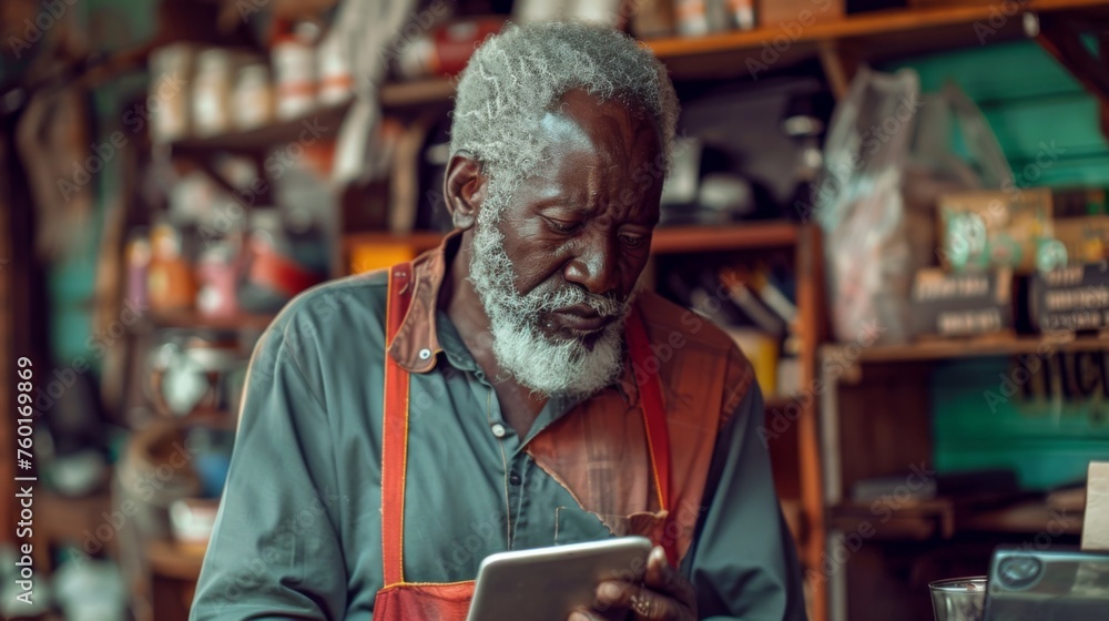 Portrait of a happy coffee shop worker with a tablet Portrait of a happy coffee shop worker with a tablet