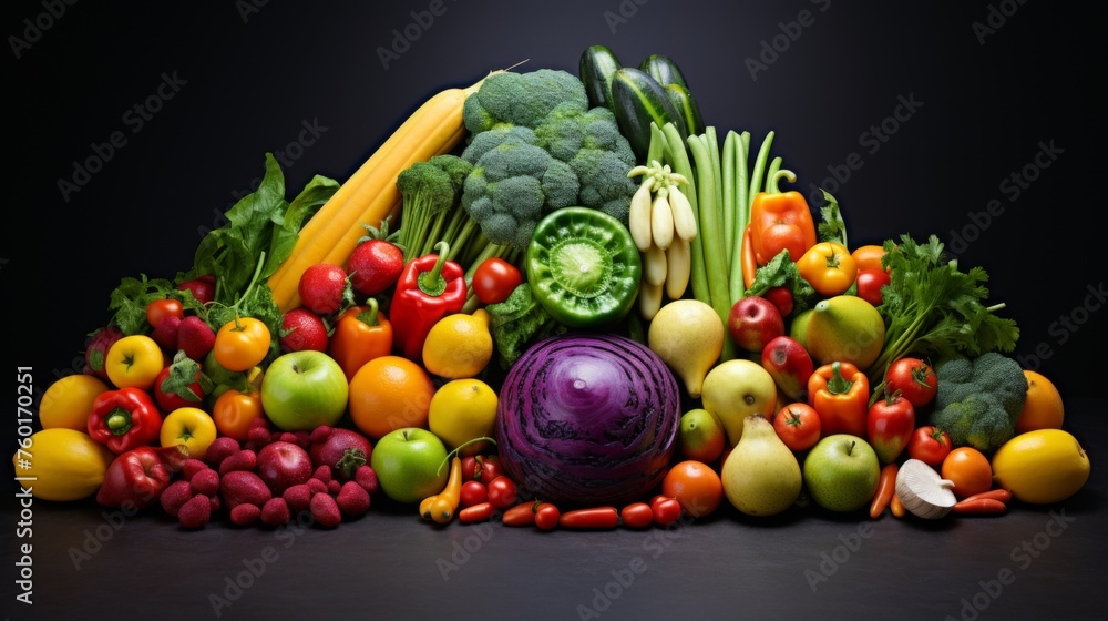 A bounty of lush vegetables artfully arranged in a cornucopia shape, symbolizing plenty and health on a black backdrop A bounty of lush vegetables artfully arranged in a cornucopia shape, symbolizing plenty and health on a black backdrop