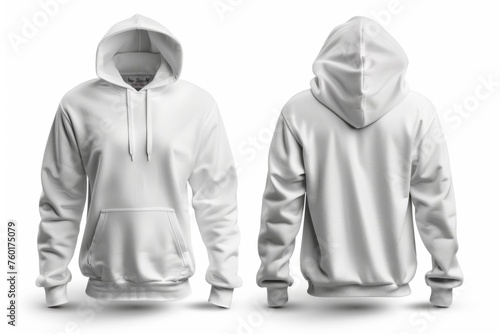 Men's white blank hoodie template,from two sides, for your design mockup for print, isolated on white background 22