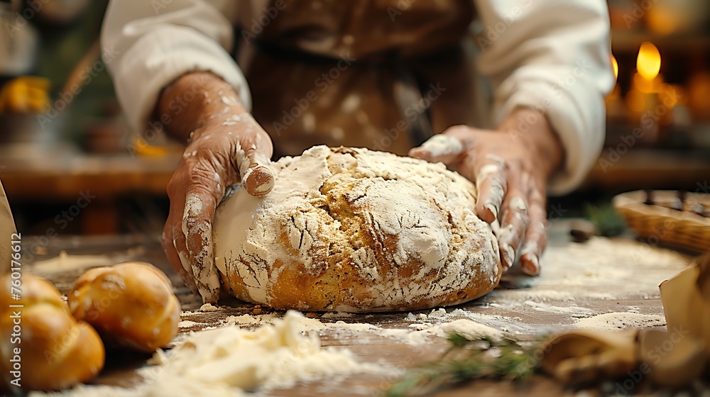 A baker, making bread and managing the dough, close up hand AI Image Generative
