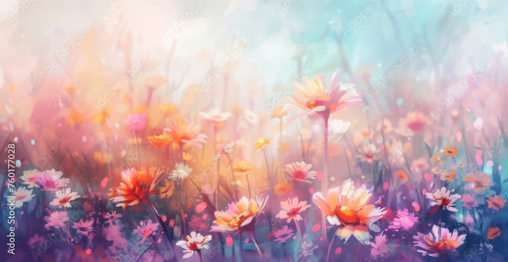 pastel colored field of daises in alcohol style painting, on a white background pastel colored field of daises in alcohol style painting, on a white background