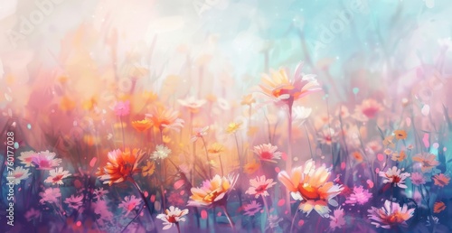pastel colored field of daises in alcohol style painting, on a white background © MUS_GRAPHIC