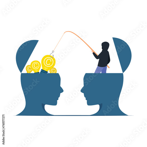 Intellectual property theft. Someone stealing intellectual property flat vector illustration