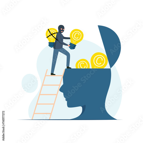 Someone stealing intellectual property concept. Fraudulent business competition flat vector illustration