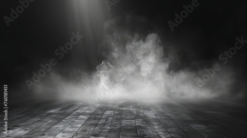 Dark podium product, dark black floor display with a smoke effect AI Image Generative