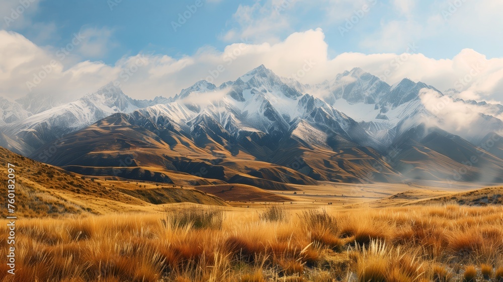 panoramic view of tranquil mountain range in serene wilderness