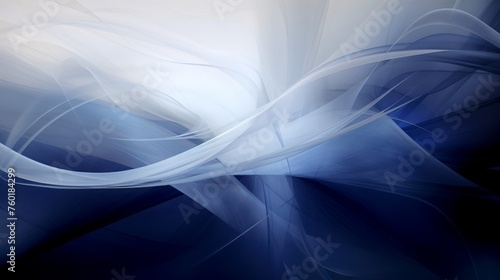 An abstract flow of diaphanous fabric, in white, blue and black