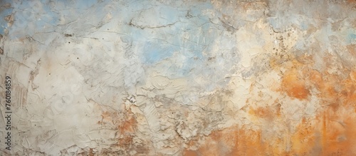 A closeup of a painting on a beige wall with brown wood flooring, depicting a rock and soil pattern. A visual arts masterpiece