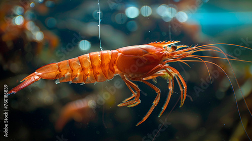 close - up shot, fresh red shrimp on black background