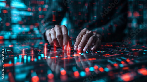 Businessman hand showing growing virtual hologram stock Stock market business growth planning and strategy Progress or success in investment