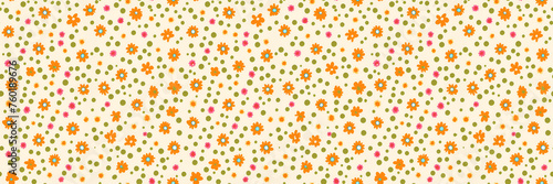 Joyful Dots and Flowers Pattern Design. Floral Wallpaper