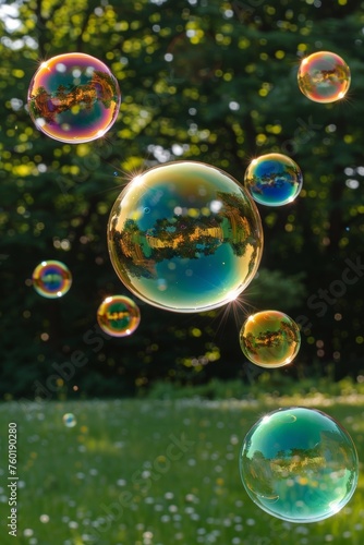 Vibrant soap bubble with rainbow colors reflecting, creating stunning background display