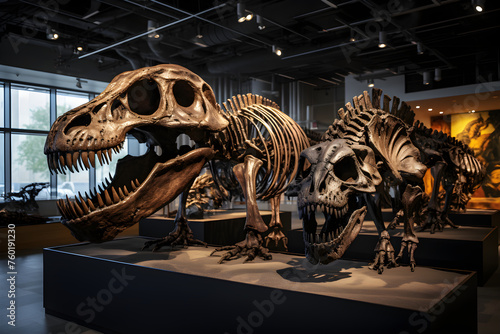 Eloquently Displayed Collection of Diverse Dinosaur Fossils in a Museum Exhibit © Logan