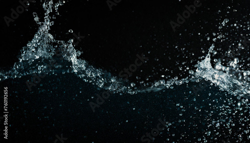 Bouncing water surface, wave, drop, splash, lively, bubble, underwater, side view, black background