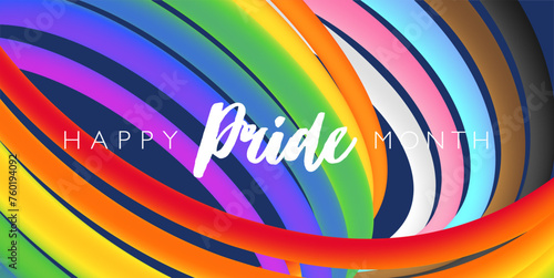 Colorful happy PRIDE month background with abstract 3D progress pride rainbow for festival parades, parties, and social events. Vector illustration.