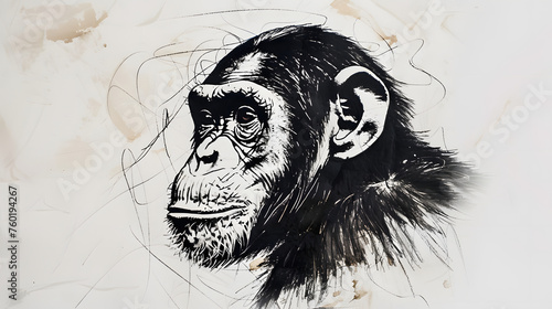 Drawing of a monkey, ape drawing, ai art