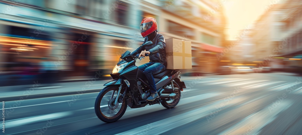 Fast courier delivering packages on a swift motorbike for efficient delivery service Fast courier delivering packages on a swift motorbike for efficient delivery service