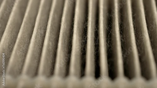 Air filter HEPA macro close up for removing fine particles and refresh indoor air. Air purifier filter for fresh healthy air, used for cleaning and removing allergen dust. Shallow depth of field.