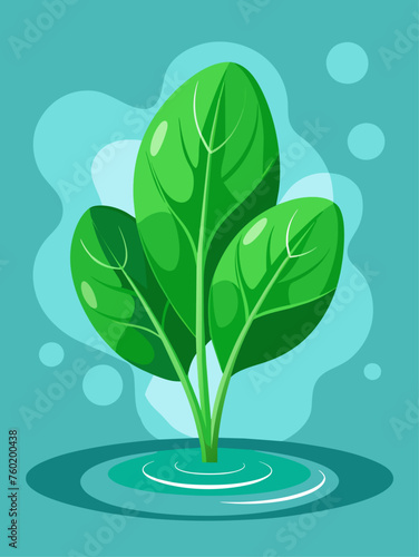 Vibrant green spinach leaves float in a pool of clear water, creating a serene and refreshing background.