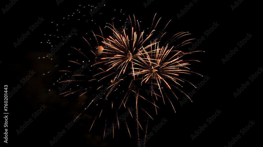 From below shot of wonderful vivid fireworks exploding on background of black night sky. From below shot of wonderful vivid fireworks exploding on background of black night sky.