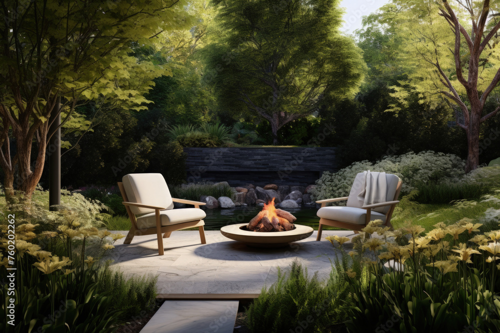 Tranquil Garden Retreat with Chairs for Digital Detox and Mindfulness