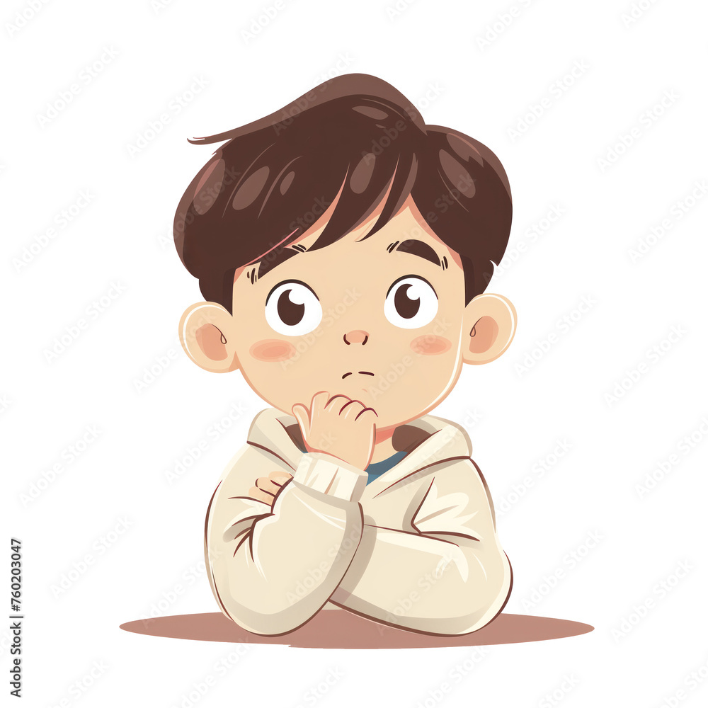 Illustration of Cute little boy thinking and wondering
