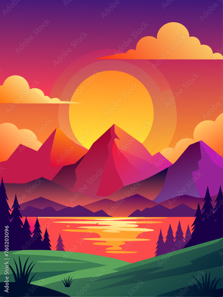 Sunset's vibrant hues bathe the landscape in a warm, ethereal glow. Sunset's vibrant hues bathe the landscape in a warm, ethereal glow.