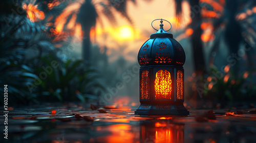 Cinematic of light up islamic lantern background