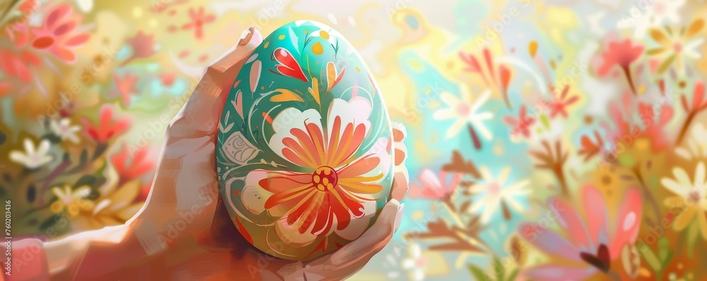 The Art of Easter: A Detailed Illustration Showcasing a Hand Holding an Intricately Decorated Egg