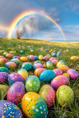 Spring's Bounty: A Rainbow of Hope Shining Over a Sea of Easter Eggs