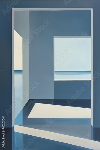 abstract geometric shape , square painting, modern artwork in blue and white color, Art work for wall art and home decor 