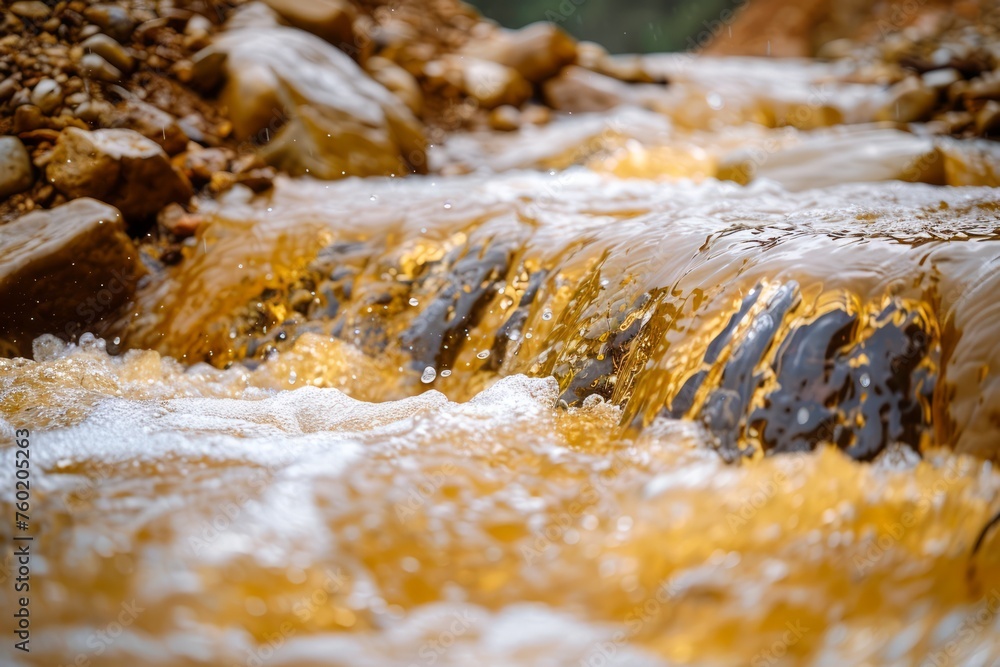 Close-up of Rushing Fresh Water Over Rocky Creek Bed with Foam and Sediments in Natural Setting Close-up of Rushing Fresh Water Over Rocky Creek Bed with Foam and Sediments in Natural Setting