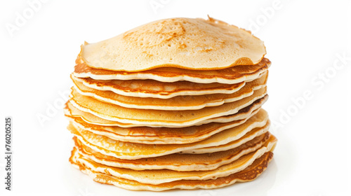 A stack of fluffy pancakes isolated on white background. Generative Ai