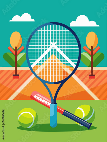Motion-blurred tennis ball flies over net against a vibrant green background.
