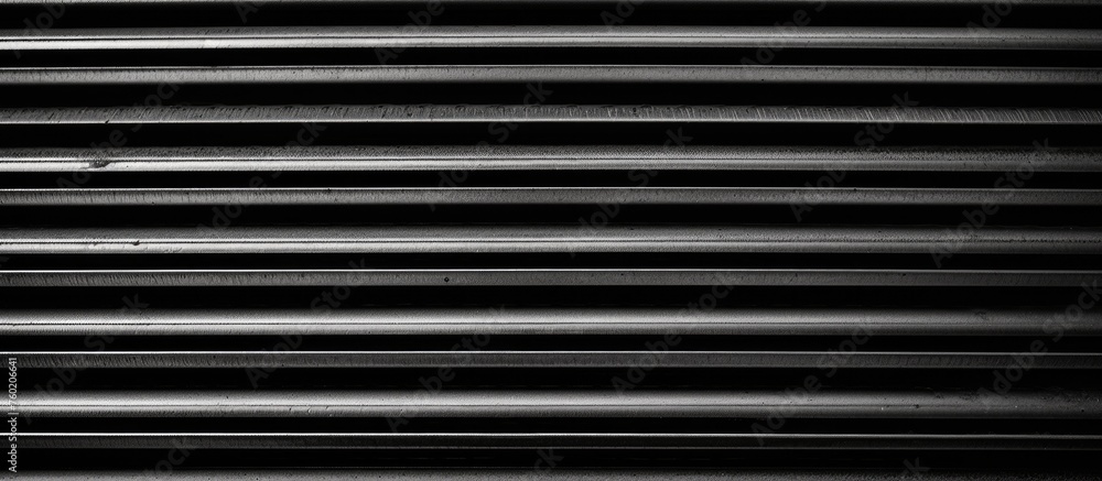 A monochrome image showing a metal wall with a grey automotive exterior design. The rectangle pattern, parallel lines, and grille add a unique touch to the photo A monochrome image showing a metal wall with a grey automotive exterior design. The rectangle pattern, parallel lines, and grille add a unique touch to the photo