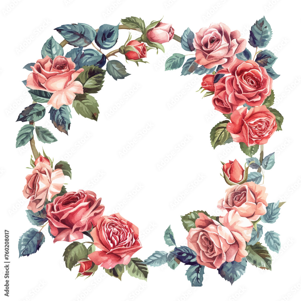 beautiful roses frame border vector illustration in watercolour style